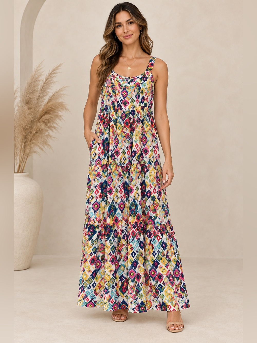 Terra & Sky Multicolor Maxi Dress 1X 16W-18W